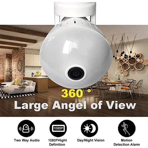 1080P HD Panoramic Camera Wifi Surveillance Camera Panoramic Light Bulb Wireless Network Camera Fisheye HD Night Vision Camera