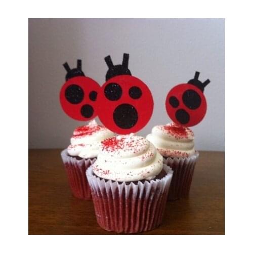 12PCS cut Ladybug Cupcake Toppers,Girl baby shower decorations,Party Birthday decoration cake Toppers