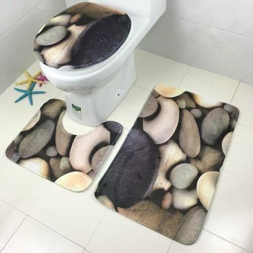3Pcs/Set Tower Cobblestone Lid Toilet Seat Cover Pedestal Rug Bathroom Mats Set for Living Room Household Toilet Bowl Mat Set WC