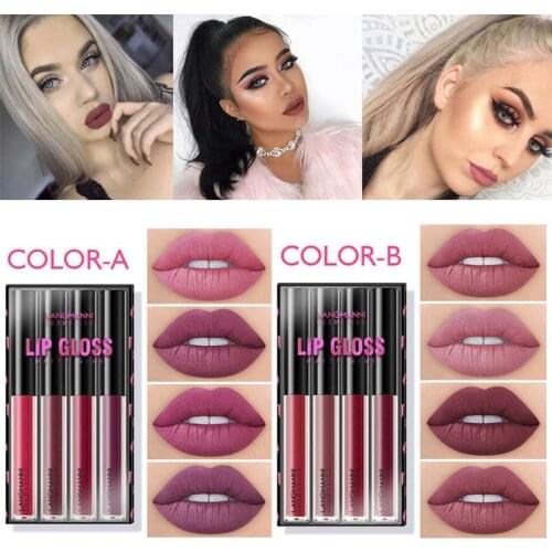 4pcs/Set Mini Matte Lip Gloss 4 Colors Moisturizer Liquid Lipstick Sexy Lip Gloss Set Waterproof Long Lasting Lip Tint Cosmetic