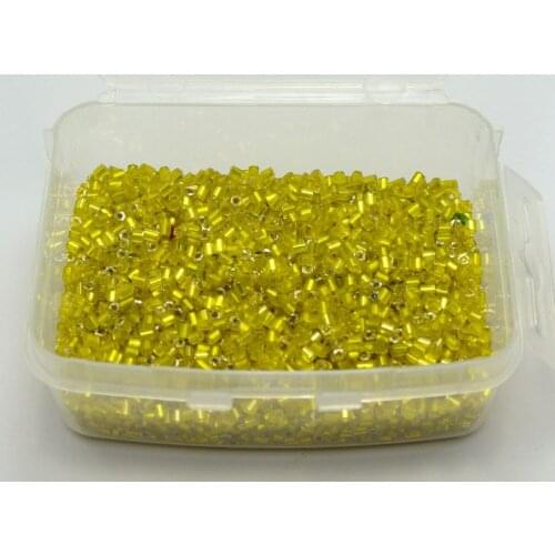 5000 Glass Tube Bugle Seed Beads 2X2mm Yellow Silver-Lined + Storage Box