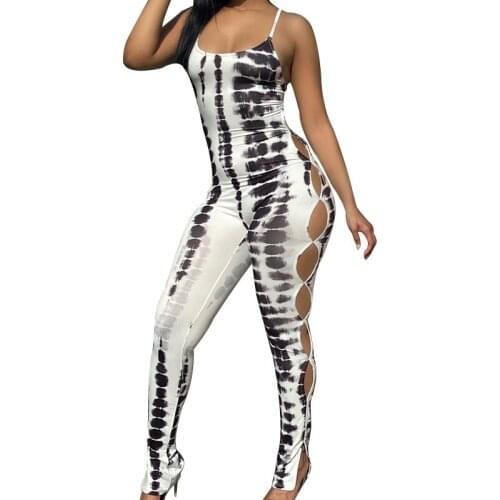 BAMBOOBOY Women Sexy Backless Suspenders Popular Casual Printed Hollow Out Party Club Bodycon Fitted Strap Jumpsuit ZL1539