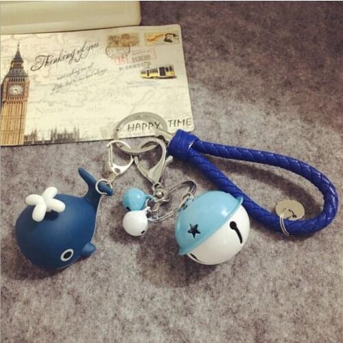 Cartoon Cute Glowing Sounding Little Whale Doll Keychain Creative Men and Women Braided Leather Cord Key Chain Pendant