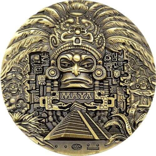 80*10mm Maya Bronze Commemorative Coins Mexico Prophecy Calendar Pyramid Aztec Medals Mayan Civilization Religion Culture Gifts