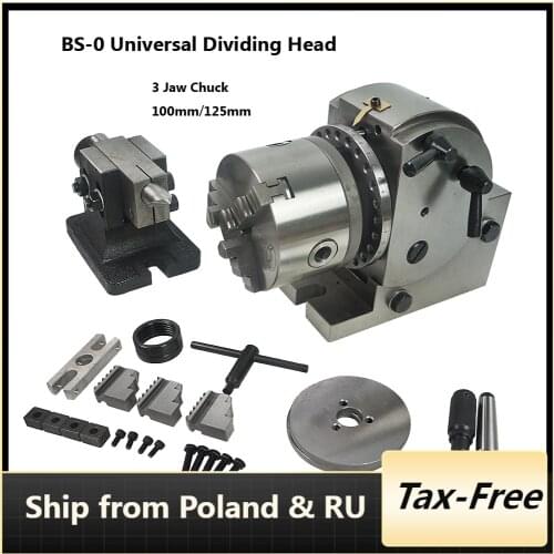 BS-0 Universal Dividing Head Precision Tailstock 100MM 3-Jaw Lathe Chuck Dividing Plates CNC Milling Head Tail Stock