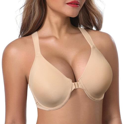Vgplay 3/4 Cup Solid Women Bra Plunge Front Closure Push Up Lingerie Big Cup Breathable Underwire Bras For Big Breast Women