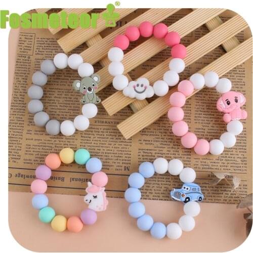 Fosmeteor Baby Animal Teething Bracelet 1pcs Silicone Baby Teether Multicolor No BPA Silicone Beads Free Food Grade Toy Rattle