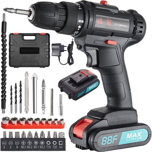 21V Electric Drill Tool 28 Piece Accessories Durable Battery Screwdriver Kit Set 2 Speed Cordless Electrodrill Bits For Home DIY