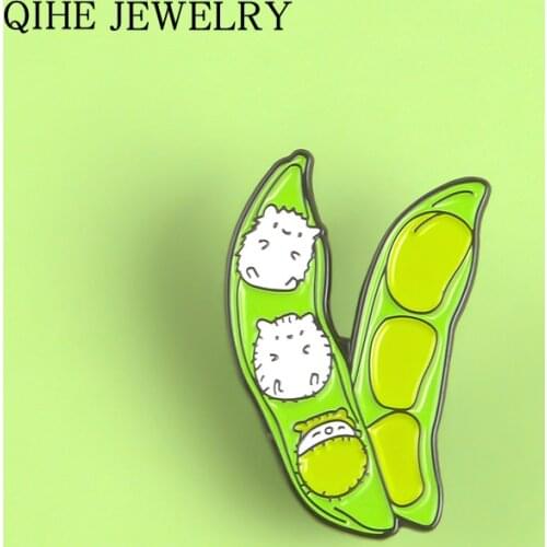 Hedgehog Pea pod Enamel Pin Cartoon Fun Creative Animal Brooch Bag Clothes Lapel pin Metal Badges Gift for Kids Girl Jewelry