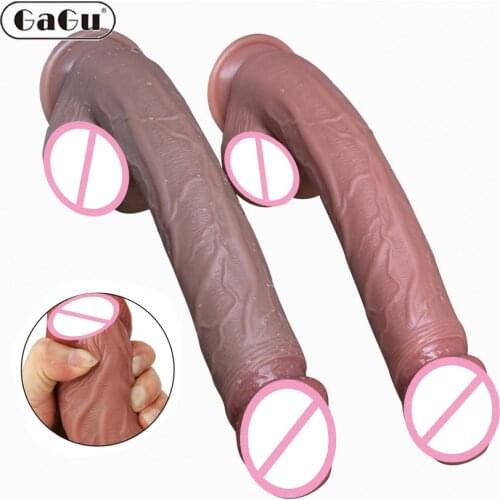GaGu Long 14" big dick double layer silicone realistic dildo horse soft huge penis suction sex toys for women Male masturbation