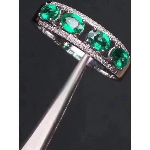 Natural emerald ring fashionable gem quality deep color 925 silver customizable size number