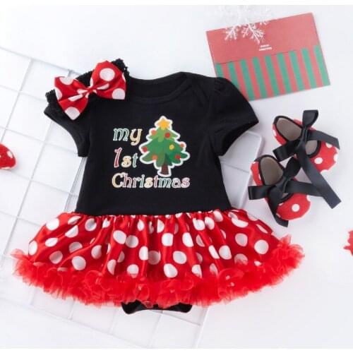 3PCS Newborn Christmas Clothes Baby Girls Clothing Set My First Christmas Baby Clothes Set Ruffle Dress New Born Baby Clothing