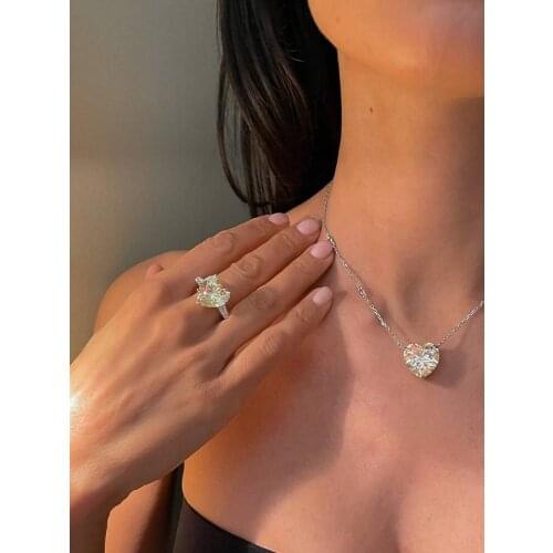 2021 Heart Cut 6ct Lab Diamond Jewelry set 925 Sterling Silver Party Wedding Rings Necklace For Women Bridal Moissanite Jewelry