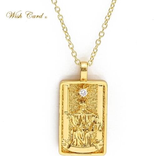Square Amulet Pendant Tarot Cards Vintage Necklace Womens Jewelry Gift Gold Plated Collar For Female Chain Zodiac Moon Sun Love