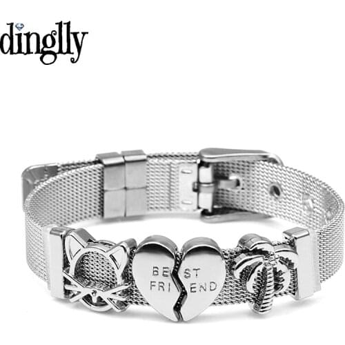DINGLLY Hot 10mm Mesh Bracelets For Women Men Cat Lucky Charm Stainless Steel Belt Heart Beaded Bracelet Bangle Friend Jewelry