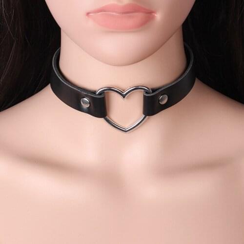 Fashion New Leather Choker Necklace for Women Bijoux Silver Color Punk Heart Pendant Gothic Jewelry Female Collar Necklace 2018
