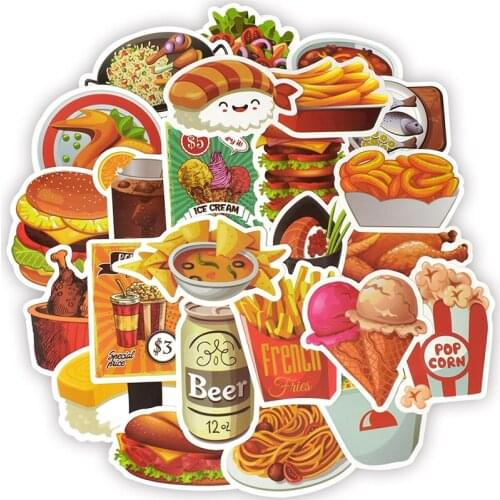 50PCS Food And Drink Creative Graffiti Cartoon Stickers For Styling Bike Case Laptop Travel Luggage DIY TOY Decals Sticker F4