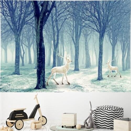 Nordic style tapestry wall hanging tropical Forest elk goblen kids room 3d tapestry Dreamy elk Wall Tapestry Forest Hanging Home