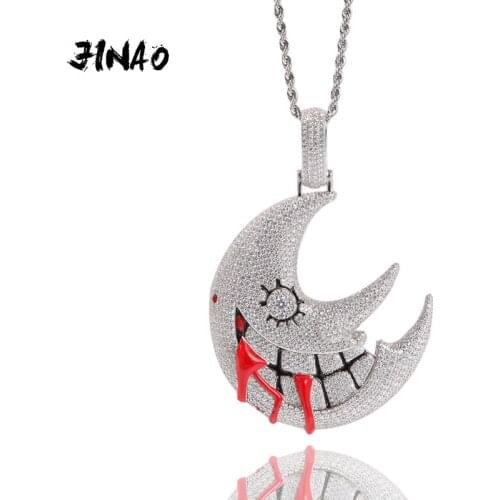 JINAO 2021 NEW Big Moon pendant High Quality Personality Iced Out AAA+ CZ Evil Smile Pendant&Necklace Jewelry For Gift