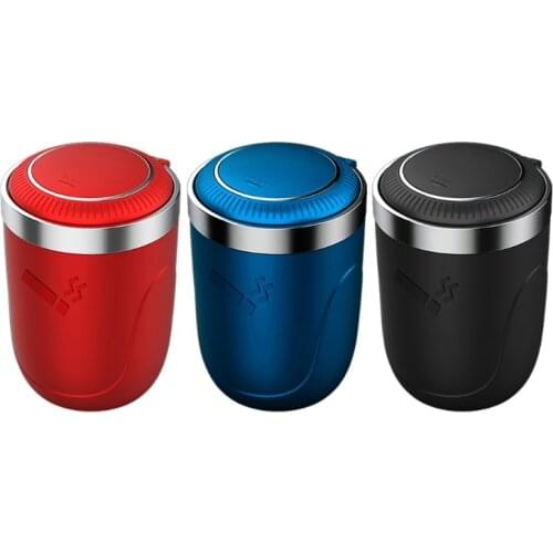 2021 New Car Ashtray with LED Light Push Type Auto Vehicle Cigarette Ashtray Holder Decor