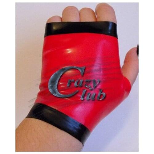 Crazy club_New arrival Spliced materials Short gloves glued latex fingerless gloves latex fabric body Zentai glove free shipping