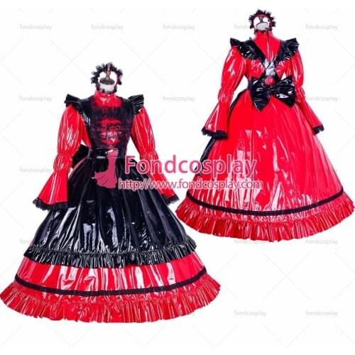 Lockable Sissy maid PVC vinyl long dress Uniform cosplay costume Tailor-made[G1768]