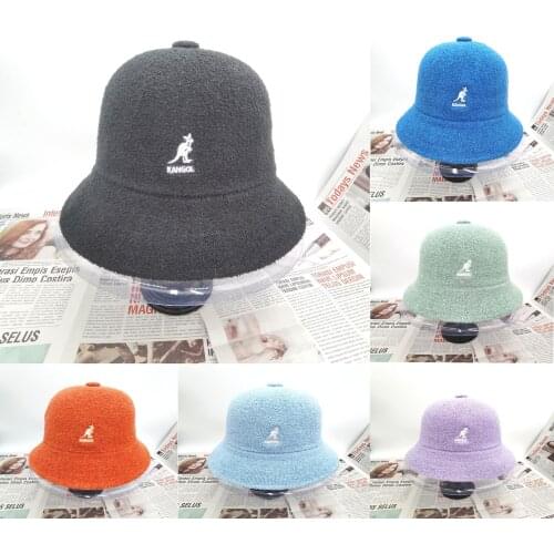 Autumn And Winter Womens New Rabbit Fur Pure Color Korean Fisherman Hat Kangol Kangaroo Embroidery Warm All-match Bucket Hat