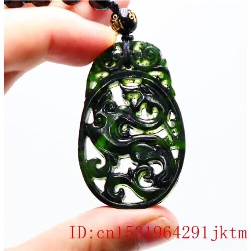 Black Green Jade Dragon Pendant Necklace Gifts Double-sided Natural Amulet Carved Charm Jewellery Chinese Fashion