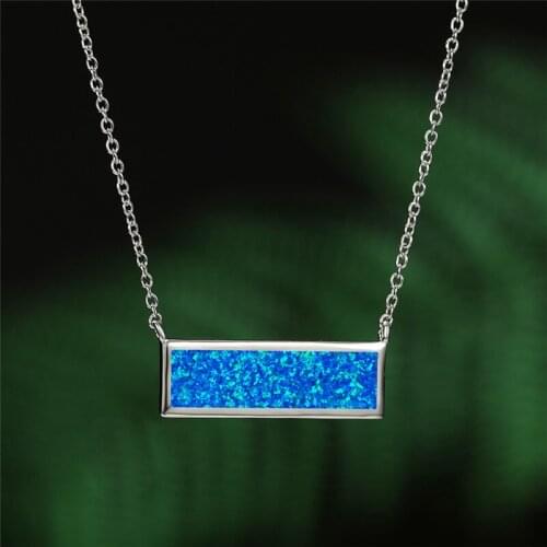 Luxury Female Square Opal Pendant Necklace Charm Silver Color Chain Necklaces For Women Luxury Bridal Geometry Wedding Necklace