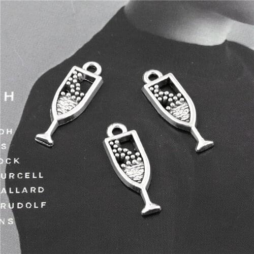 30Pcs Silver Color Wine Glass Charms Goblet Bottle Pendant for Necklaces Making Jewelry Findings Supplies Jewelry 4x18mm A3121