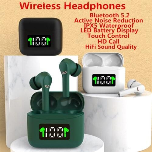 ANC ENC Noise Wireless Headphones with Mic Sports Waterproof TWS Bluetooth Earphones key Control Wireless Headsets Earbuds Phone