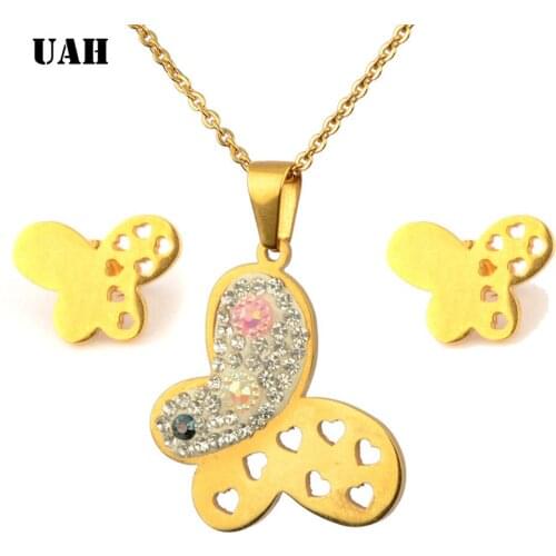 UAH Stainless Steel Jewelry Set Butterfly Necklace for Women Elegant Animal Necklace Earrings Sets Choker Necklaces bijoux