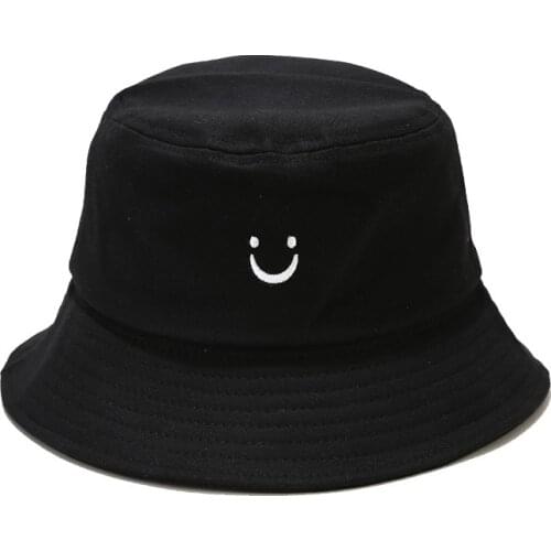 Spring and summer Korean smiling face embroidered fishermans cap bucket hat