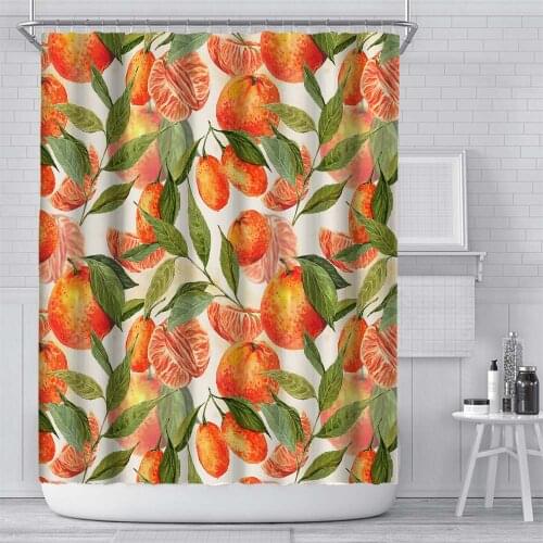 Fruit Series Orange Printing Bath Curtain Frabic Waterproof Bathtub Polyester Shower Curtains Washable Cloth With 12 PCS Hook