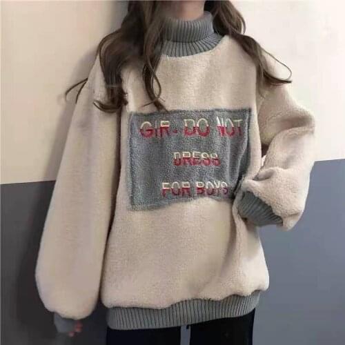 2021 Autumn New Sweatshirt Korean Style Loose Letter Thickening Turtleneck Pullover Sweatshirt Korea Fashion Female Coat Winter