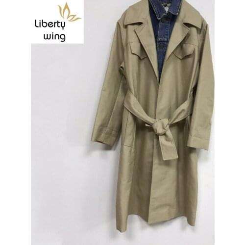 Brand Fashion Women Fake Two Piece Patchwork Long Coat Sashes Elegant Ladies Windbreaker Trench Autumn New Midi Overcoat