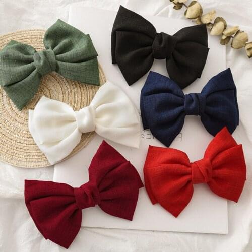 2020 New Korean Summer Linen Fabric Big Bowknot Hair Clip Plain Color Women Fashion Hair Accessories Headwear Hair Clips