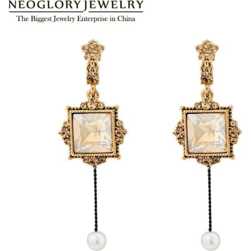 Neoglory Jewelry Vintage High Quality Pearl Crystal Pendant Earrings For Women 2020 Statement For Party Gift For Girlfriend