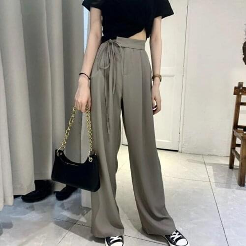 Hstar Casual Pants Women Lace-up Harajuku Simple Loose Wide Leg Trousers Students Full Length Spring Ladies Chic Long Pants