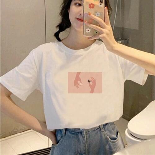 Gesture Printed T Shirt Women 90s Graphic T-shirt O-neck Girl Short Sleeve Harajuku T shirt White Tops Female Tops