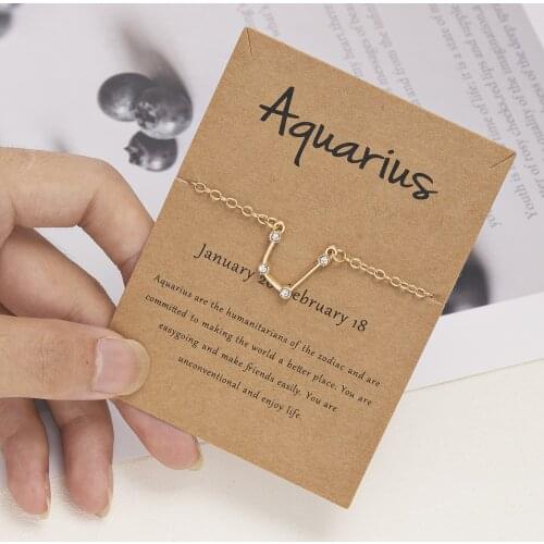 Zodiac 12 Constellations Charms Bracelet Sister Love Friendship Birthday Adjustable Link Wristband Jewelry Card Gift