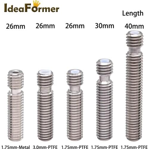 5pcs RepRap V5 3D Printer M6 * 26 / 30 / 40 mm Heat Break Throat With PTFE /All Metal For 1.75/3.0mm Filament 3D Printer Parts