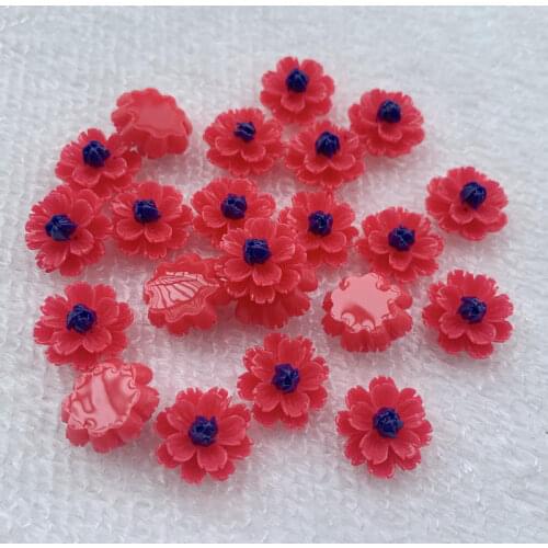 50pcs 12*13mm Red Resin Flower Decoration Crafts Flatback Cabochon Beads Embellishments For Scrapbooking DIY Accessories -B521