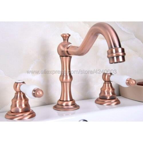 Antique Red Copper Dual Handle Basin Faucet Widespread Bathroom Sink Faucet 3 Hole Basin Mixer Tap Krg060