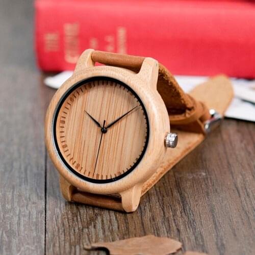 Часы мужские BOBO BIRD Mens Qaurtz Wood Watches Genuine Leather Strap Round Bamboo Fashion Christmas Anniversary Wristwatch