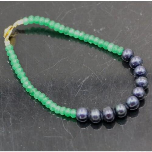 Bohemia style natural black pearl 7-8mm abacus green chalcedony jades beads 2*4mm bracelets elegant diy jewelry 7.5inch B2933