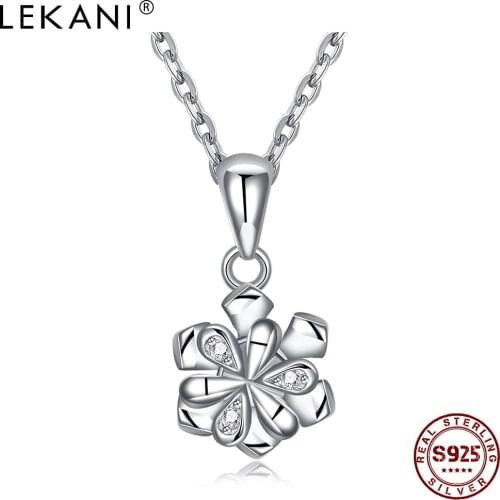 LEKANI 925 Sterling Silver Pendant Necklaces Women Romantic Flower Rotation Cubic Zirconia Girl Necklace Wedding Fine Jewelry