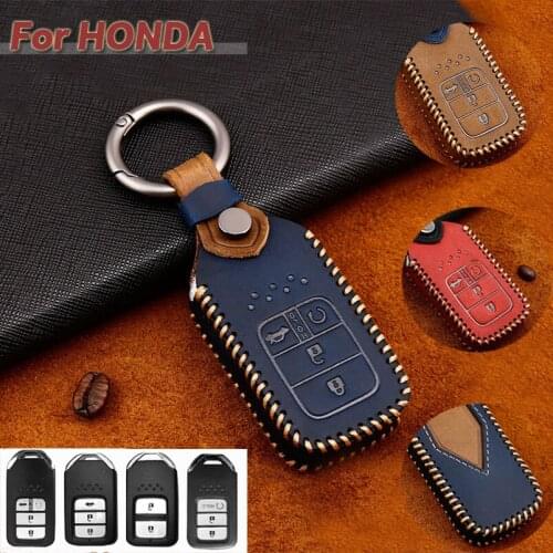 1Pcs Real Leather Car Smart Key Fob Case Cover Holder Chain Bag For Honda Accord Civic CRV Jazz Crosstour Crider Accessories