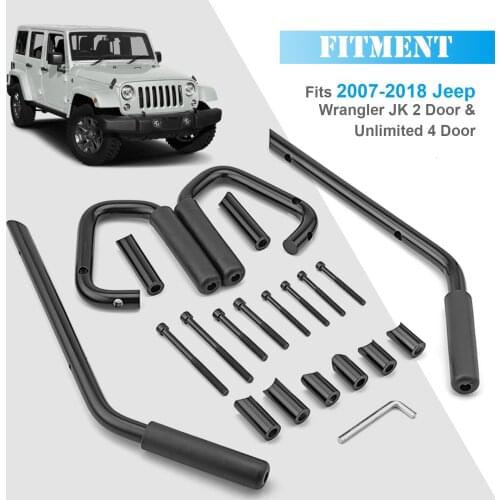 Car Accessories For Jeep Wrangler JK 2007-2018 Durable Steel Tube With Powder Coated Black Front Rear Grab Bar Handle Grip Kit