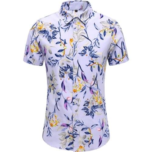 45KG-120KG Summer Floral Printed Short Sleeves Shirt Button Down Beach Hawaiian Shirt 4XL 5XL 6XL 7XL